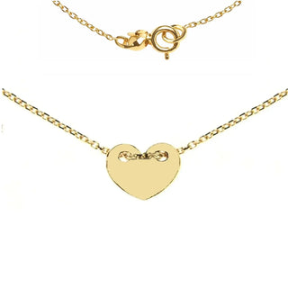 18K Solid Yellow Gold Polished Heart Pass-Through Chain Necklace
