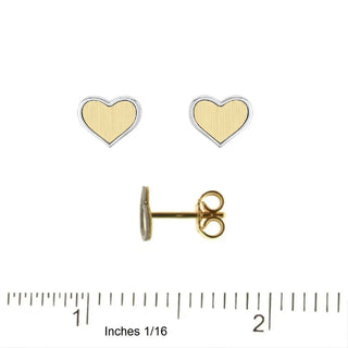 18K Two Tone Solid Gold Polished Heart Post Earrings
