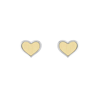 18K Two Tone Solid Gold Polished Heart Post Earrings