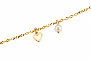 18K Yellow Gold Cultivated Pearl and Open Heart Bracelet