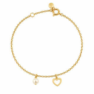 18K Yellow Gold Cultivated Pearl and Open Heart Bracelet