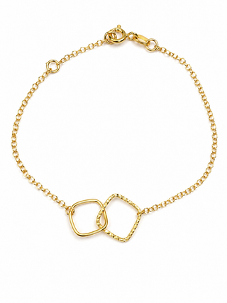 18K Solid Yellow Gold Double Rhombus Center Chain Bracelet