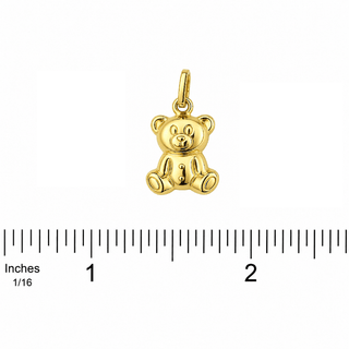 18K Solid Yellow Gold Small Polished Puffy Teddy Bear Pendant