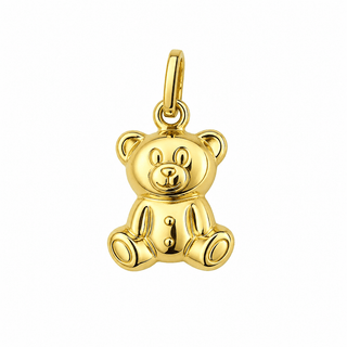 18K Solid Yellow Gold Small Polished Puffy Teddy Bear Pendant