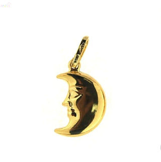 18K Solid Yellow Gold Polished Puffy Moon Face Pendant