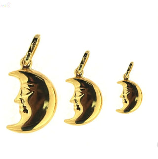 18K Solid Yellow Gold Polished Puffy Moon Face Pendant