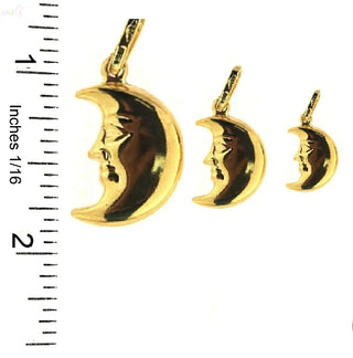 18K Solid Yellow Gold Polished Puffy Moon Face Pendant