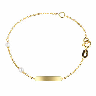18K ソリッドイエローゴールド 二つの養殖真珠 ID ブレスレット