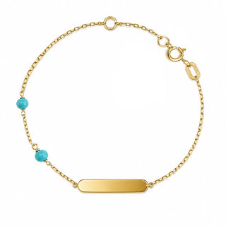 18K Solid Yellow Gold Two Turquoise beads ID Bracelet
