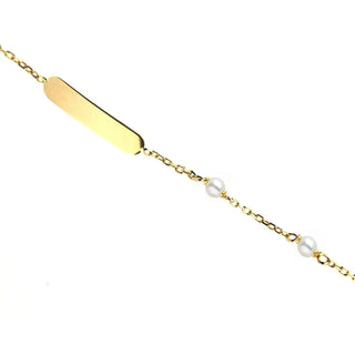 Pulseira de Identificação com Duas Pérolas Cultivadas em Ouro Amarelo Maciço 18K