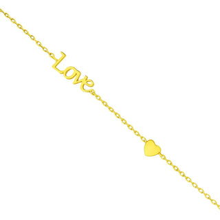 18K Solid Yellow Gold Love and Polished Hearts Bracelet
