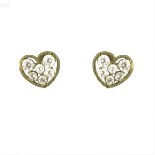 18K Solid Yellow Gold Zirconia Heart Stud Screwback Earrings