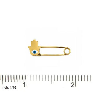 18K Solid Yellow Gold Enamel Hamsa Hand Evil Eye Safety Pin