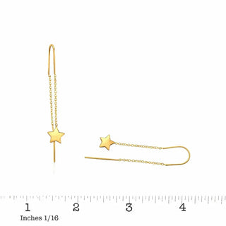 18K Solid Yellow Gold Thread and Tube Star Dangle Earrings