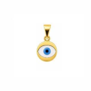 18K Yellow Gold White or Blue Enamel Small Evil Eye Pendant