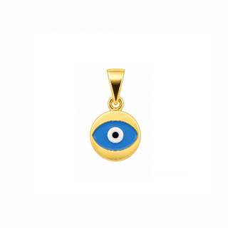 18K Yellow Gold White or Blue Enamel Small Evil Eye Pendant
