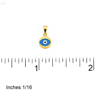 18K Yellow Gold White or Blue Enamel Small Evil Eye Pendant