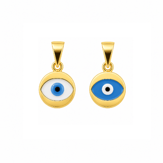18K Yellow Gold White or Blue Enamel Small Evil Eye Pendant