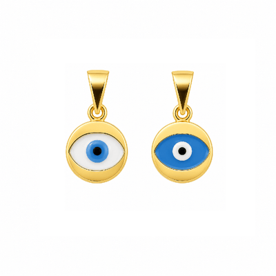 Pendentif petit œil maléfique en or jaune 18 carats émaillé blanc ou bleu