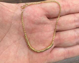 18K Yellow Gold Polished Roundels Light Wheat chain Bracelet, other view