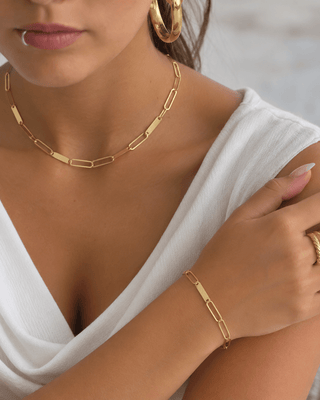 18k Gold Flat Paper Clip Open and Closed Links Bracelet