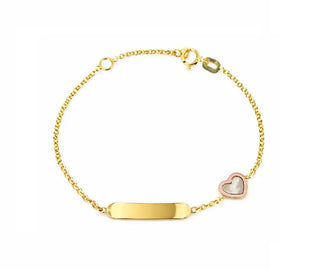 18K Yellow Gold Mother of Pearl Heart Pink ID Bracelet