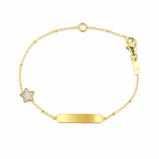 18k Solid Yellow Gold Mother of Pearl Star ID Bracelet
