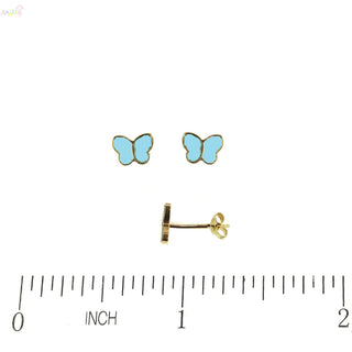 18K Yellow Gold Malachite Tiny Butterfly Post Earrings  (Copy)