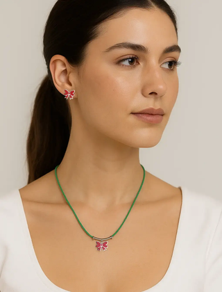 Sterling Silver Imperial Red Enamel Bow Post Earrings