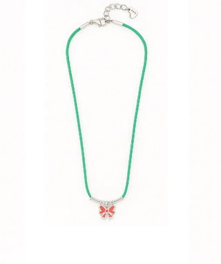 Sterling Silver Imperial Red Enamel Bow Cord Necklace