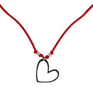 Sterling Silver Large Open Heart Pendant Red Cord Necklace
