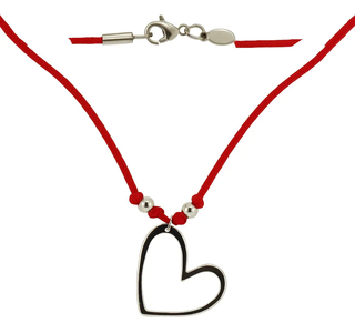Sterling Silver Large Open Heart Pendant Red Cord Necklace