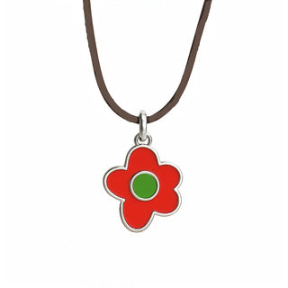 Sterling Silver Orange Enamel Flower Pendant Necklace