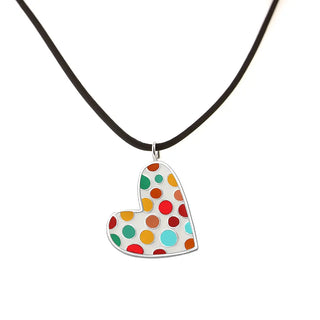 Sterling Silver Multicolor Enamel Heart Cord Necklace