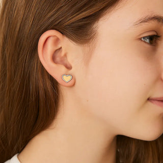 18K Two Tone Solid Gold Polished Heart Post Earrings