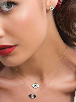 18K Yellow Gold Diamond Light Blue Evil Eye Large Pendant