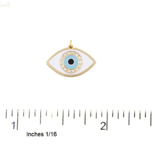 18K Yellow Gold Diamond Light Blue Evil Eye Large Pendant