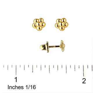 18K Solid Yellow Gold Polished Flower Covered Screwback Earrings