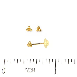 18K Solid Yellow Gold Triple-Bead Stud Screwback Earrings