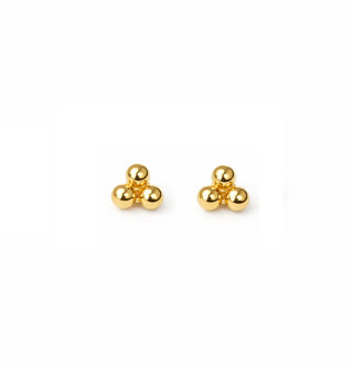 18K Solid Yellow Gold Triple-Bead Stud Screwback Earrings