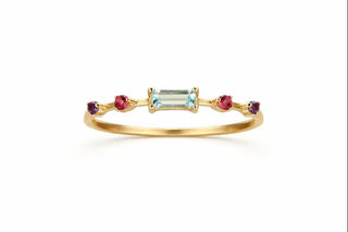 18K Solid Yellow Gold Multi Color Zirconia Sones Ring
