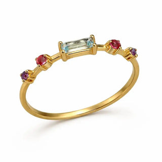 18K Solid Yellow Gold Multi Color Zirconia Sones Ring