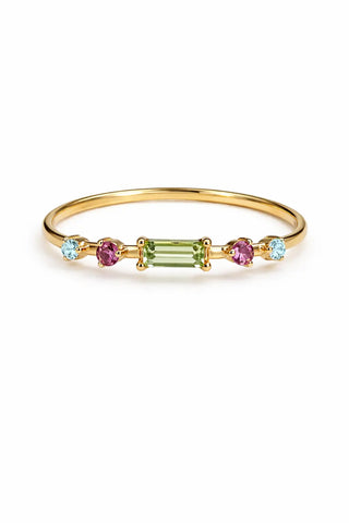 18K Solid Yellow Gold Multi Color Zirconia Sones Ring size 8.75