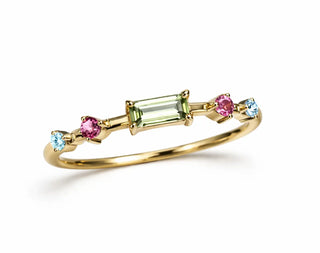 18K Solid Yellow Gold Multi Color Zirconia Sones Ring size 8.75