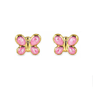 18K Solid Yellow Gold Enamel Butterfly Post Earrings
