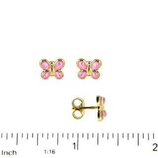 18K Solid Yellow Gold Enamel Butterfly Post Earrings