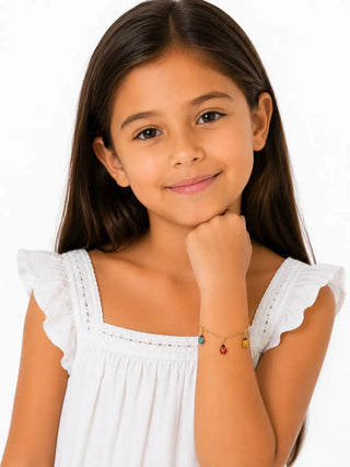18K Solid Yellow Gold Multi Color Dangling Lady Bug Bracelet