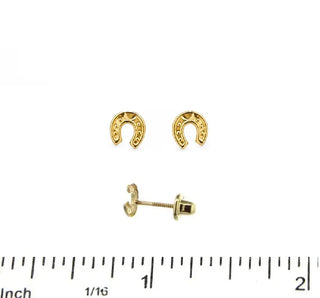 18K Solid Yellow Gold Small Horse Shoe Screwback Earrings