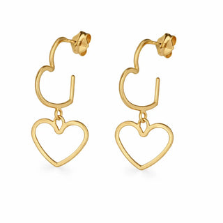 pr18K Solid Yellow Gold Double Open Dangling Heart Post Earrings