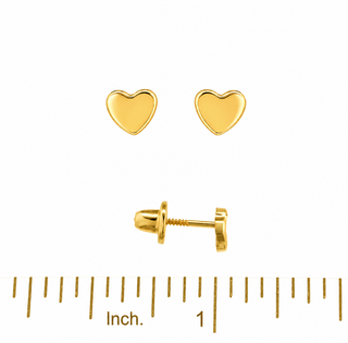 18K Solid Yellow Gold Heart Screwback Earrings 4mm